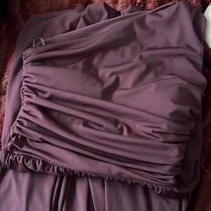 Dark purple one shoulder romper. Size small wide leg pant jumpsuit by Eldridge.